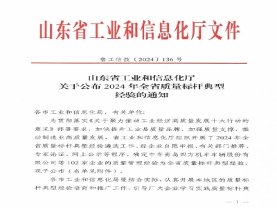 天意機械榮獲2024年全省質(zhì)量標桿獎